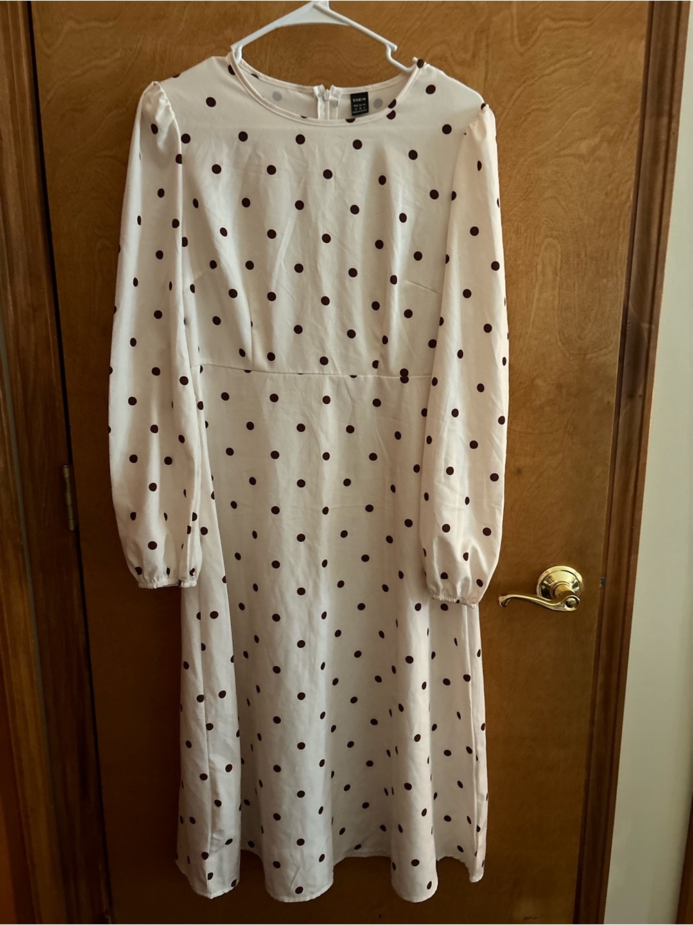 SHEIN Cream Midi Dress with Brown Polka Dots